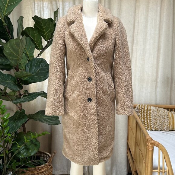 Sherpa Teddy Coat Cozy Neutral Faux Shearling Winter Quiet Luxury Abercrombie XS - Picture 3 of 12